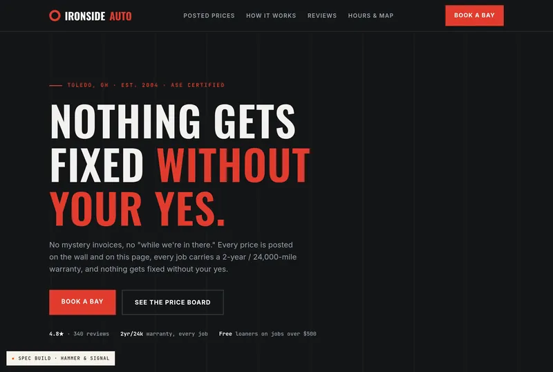 A finished auto shop website we built