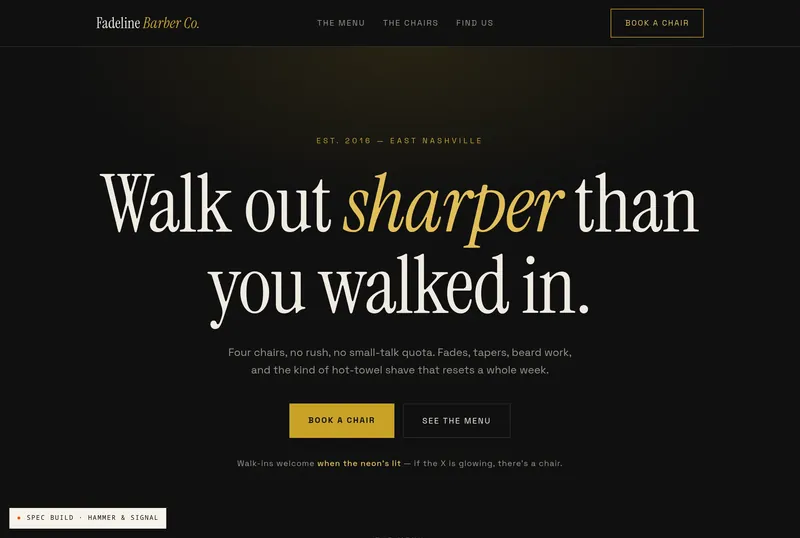 A finished barber shop website we built