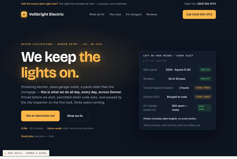 A finished electrician website we built