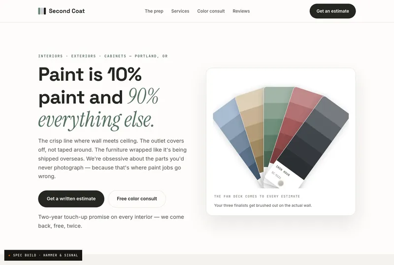 A finished painting company website we built