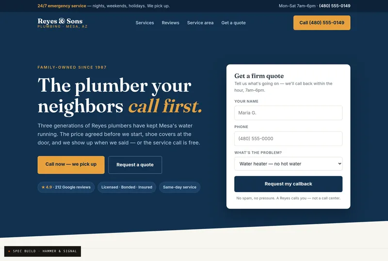 A finished plumber website we built