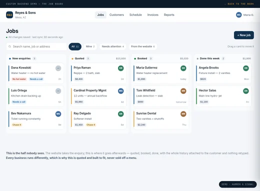 A custom scheduler — crew board and customer record